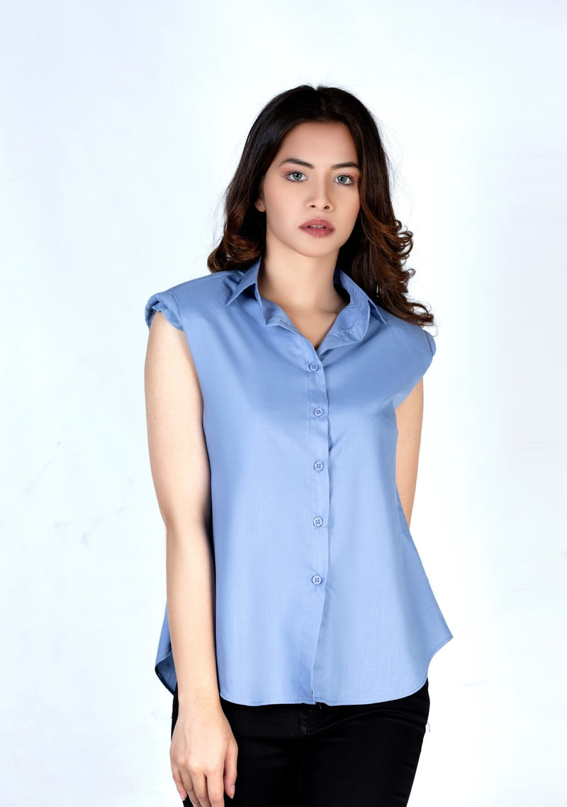 Padded shoulder button down shirt - sky blue
