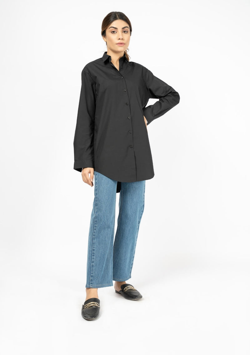 Oversized Flowy Shirt - Black (cotton)