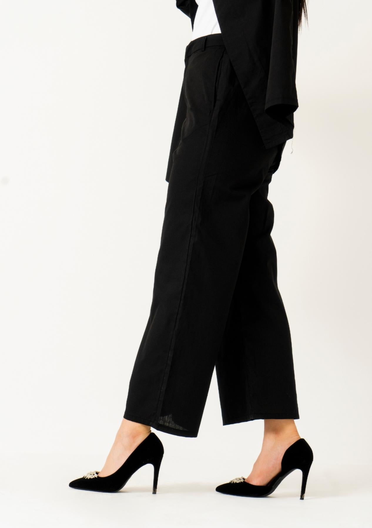 High Waisted Culotte Pant - Black (cotton)