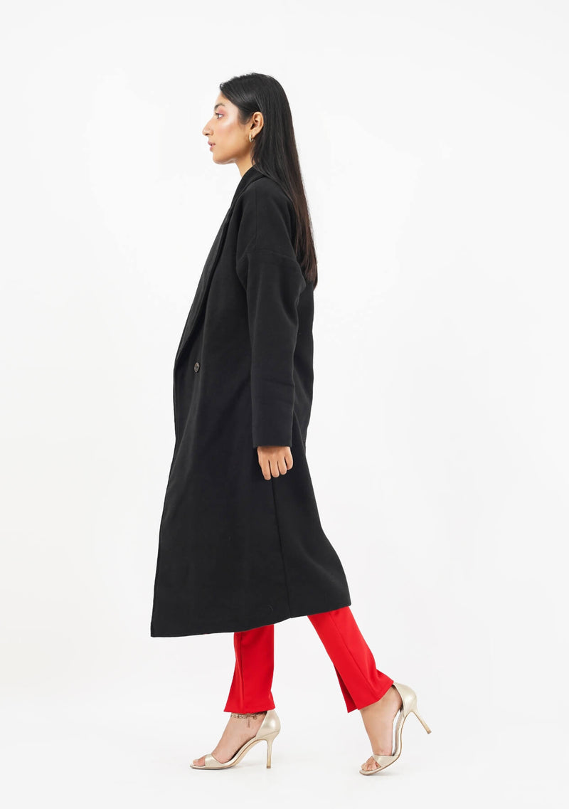 Oversized Belted Wool Coat - black