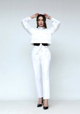 Pleated straight pant in white (cotton stretch)