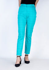 Straight Pant in sea green check w Pocket