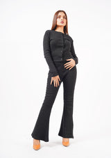 Flared Knitted Pant - black