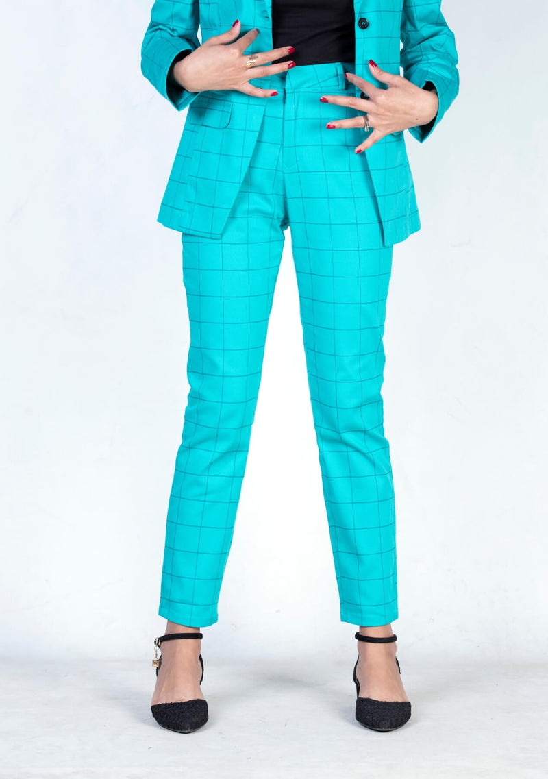 Straight Pant in sea green check w Pocket