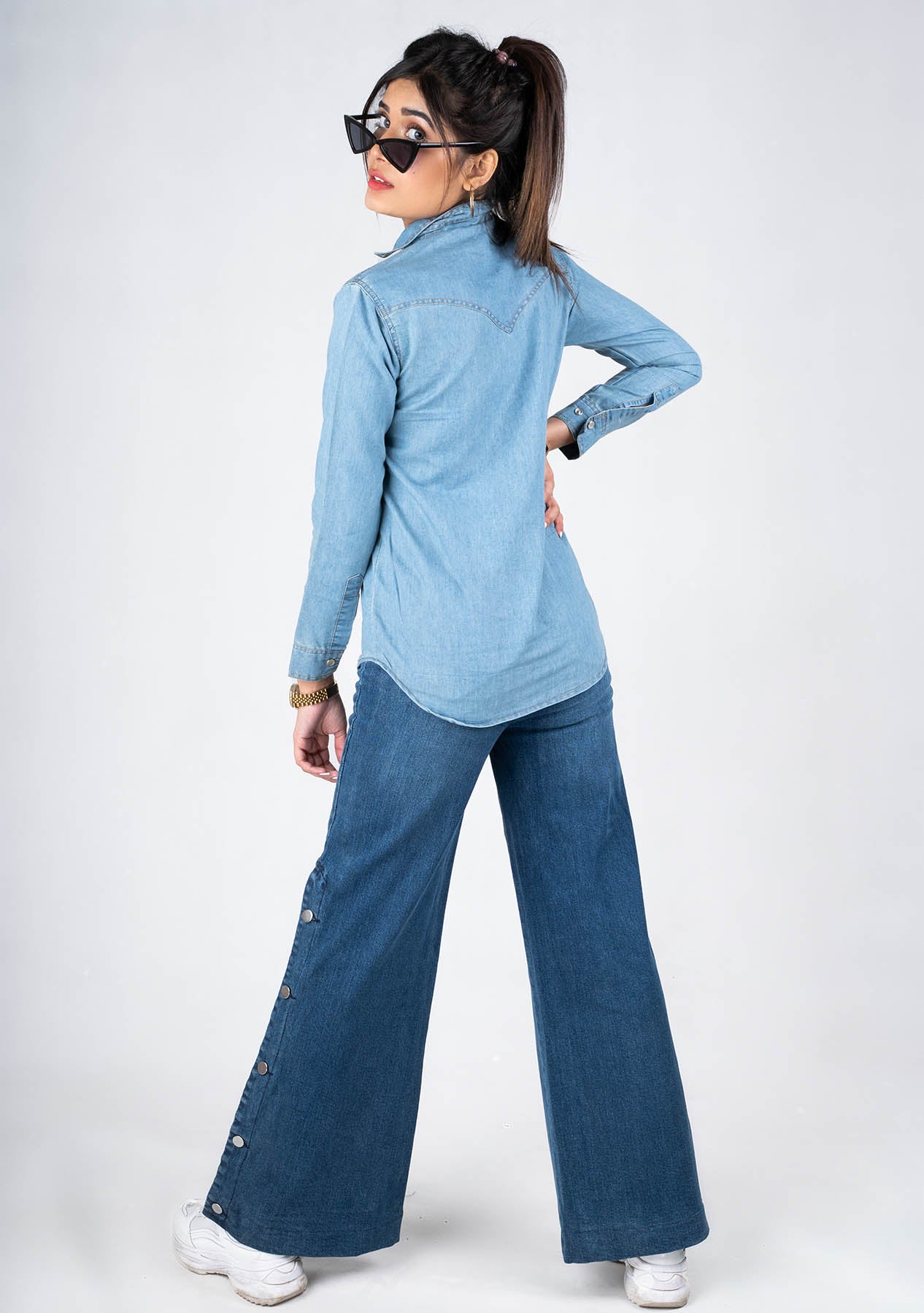 Slit Denim Jean - Mid Blue