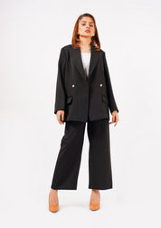 Double Breasted Loose Fit Blazer - Black