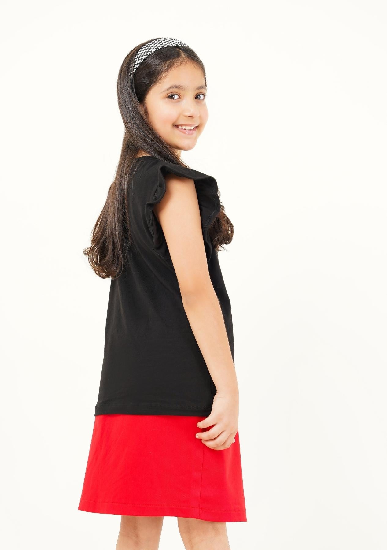 Girls Ruffle Sleeve Top - Black