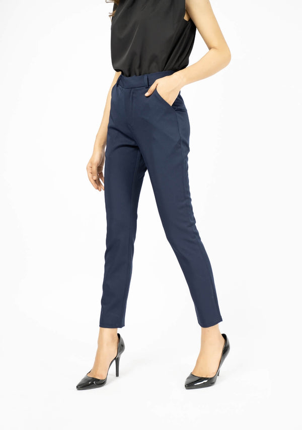 Straight Pant with Pocket - Navy Blue Polyester