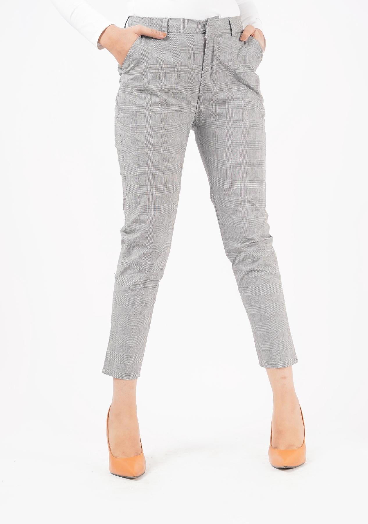Straight Pant with Pocket - grey grid check