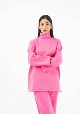 High Neck Fleece Top - Fuchsia pink