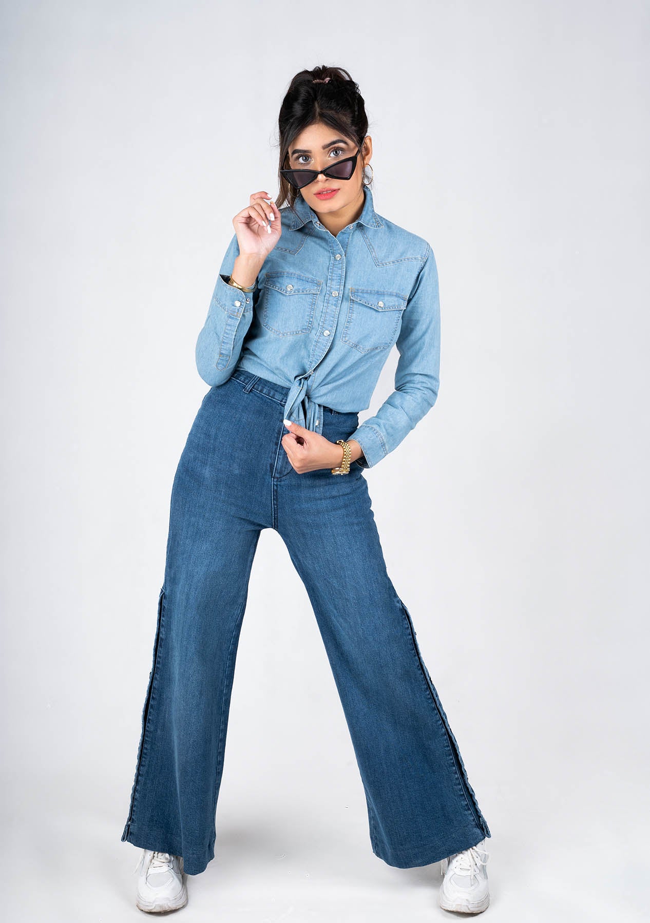 Slit Denim Jean - Mid Blue