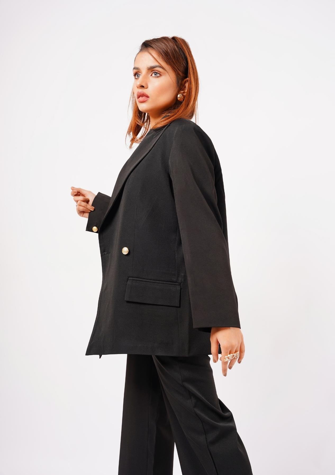 Double Breasted Loose Fit Blazer - Black