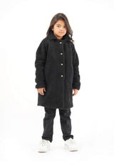 Girls Sherpa Long Coat - Black