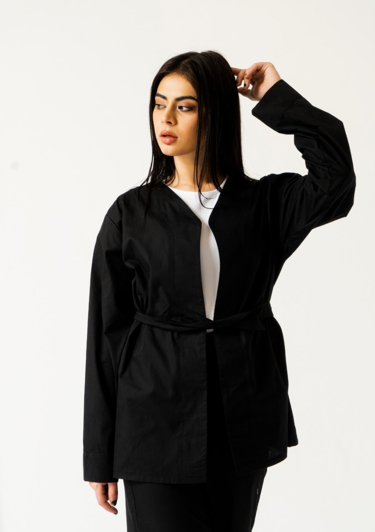 Short Belted Kimono - Black