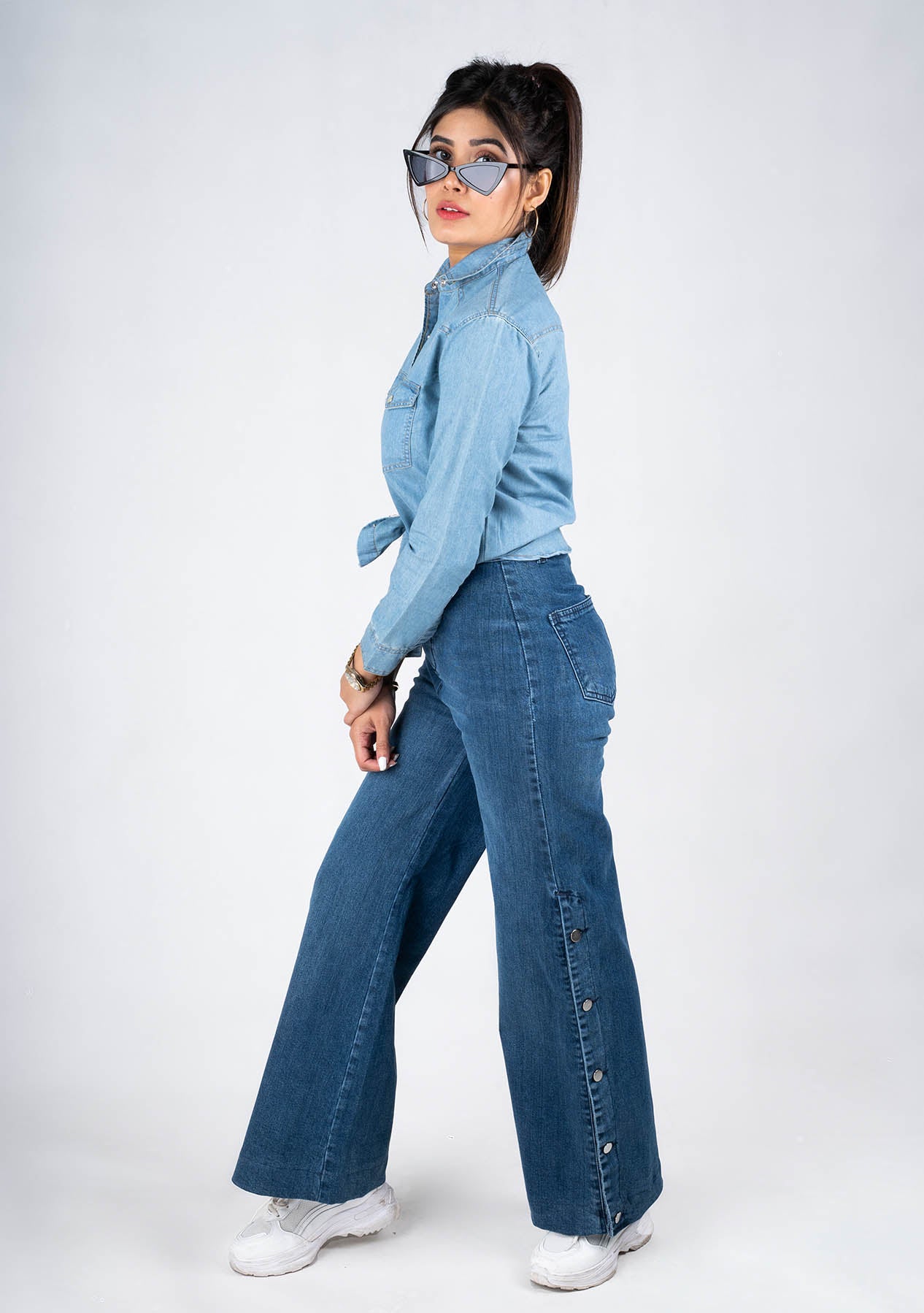 Slit Denim Jean - Mid Blue