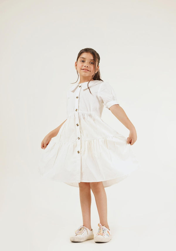 Girls Peter Pan Collar Dress - White