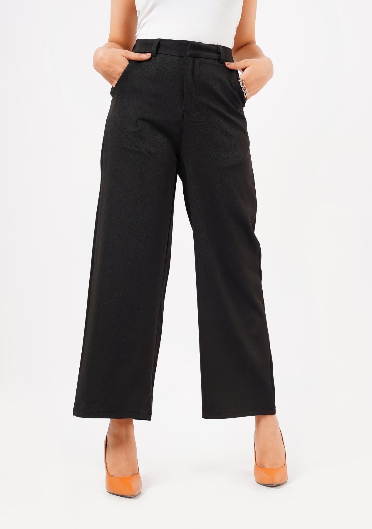 High Rise Wide Leg Pant with Pocket - black