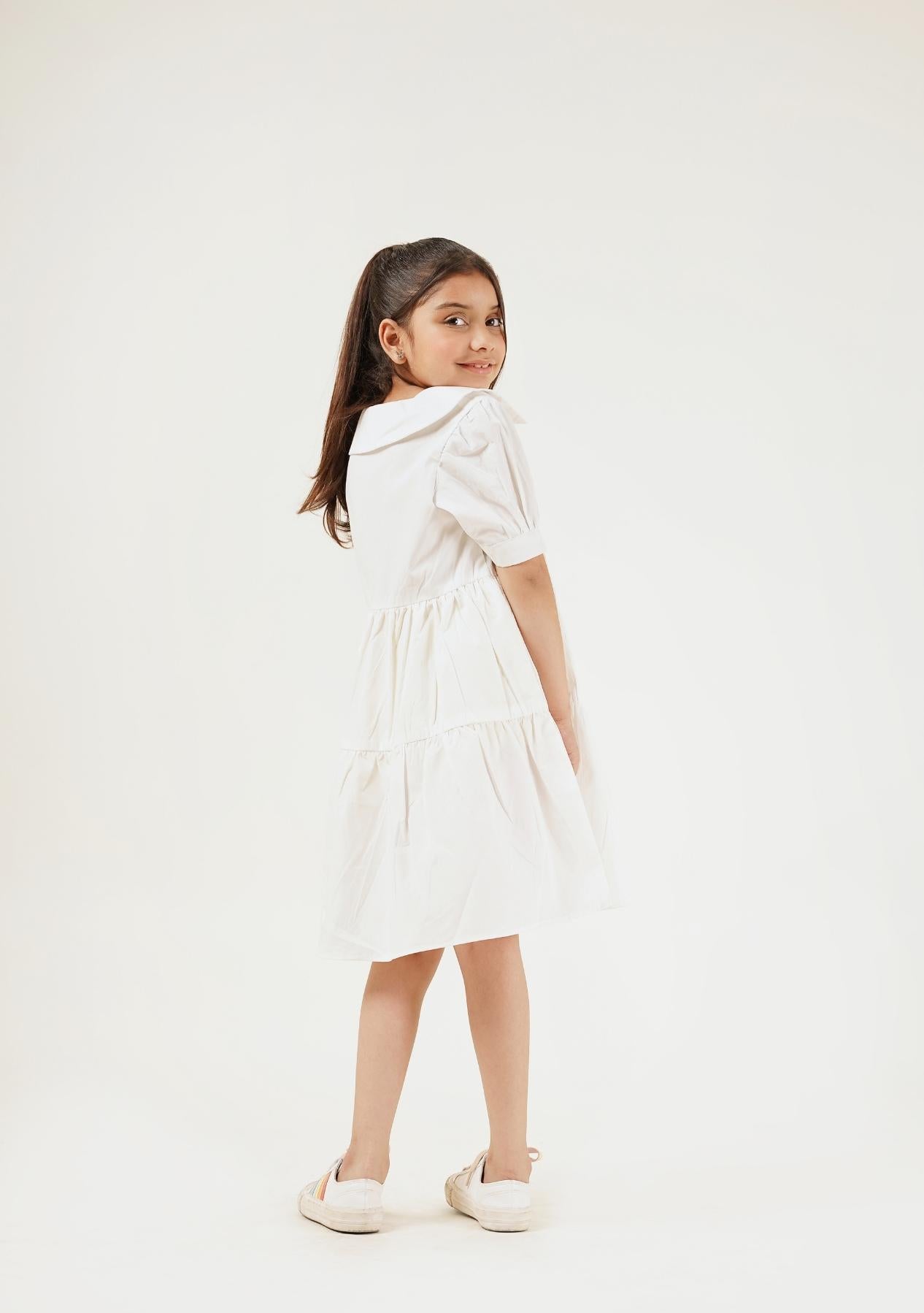 Girls Peter Pan Collar Dress - White