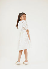 Girls Peter Pan Collar Dress - White
