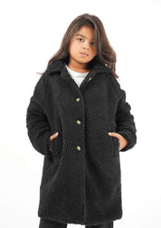 Girls Sherpa Long Coat - Black