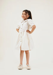 Girls Peter Pan Collar Dress - White