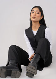 Wide Leg Pleated Pant - Black