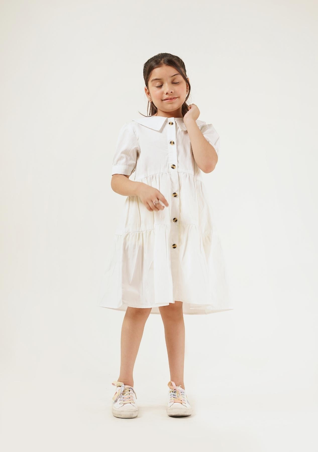 Girls Peter Pan Collar Dress - White
