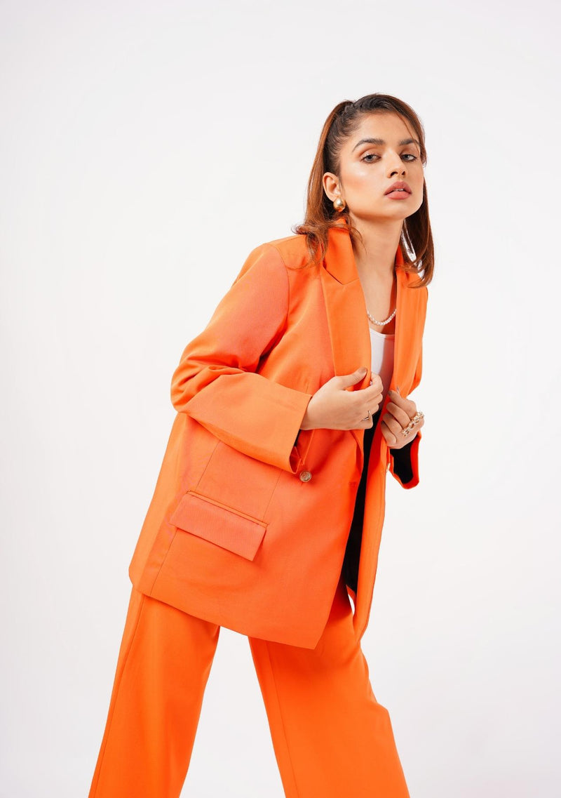 Double Breasted Loose Fit Blazer - orange