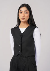 Single Breasted Vest Blazer - Black