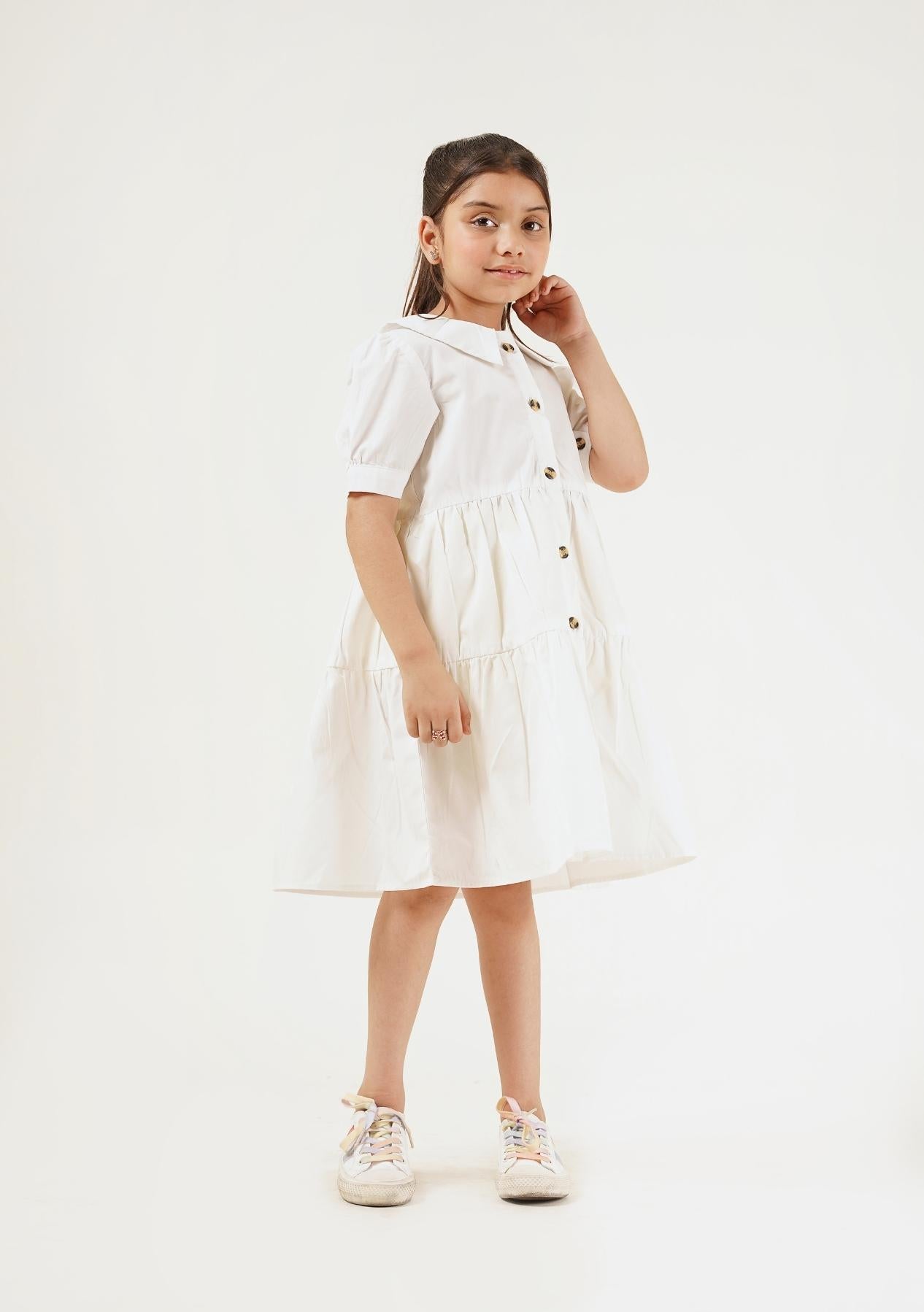 Girls Peter Pan Collar Dress - White