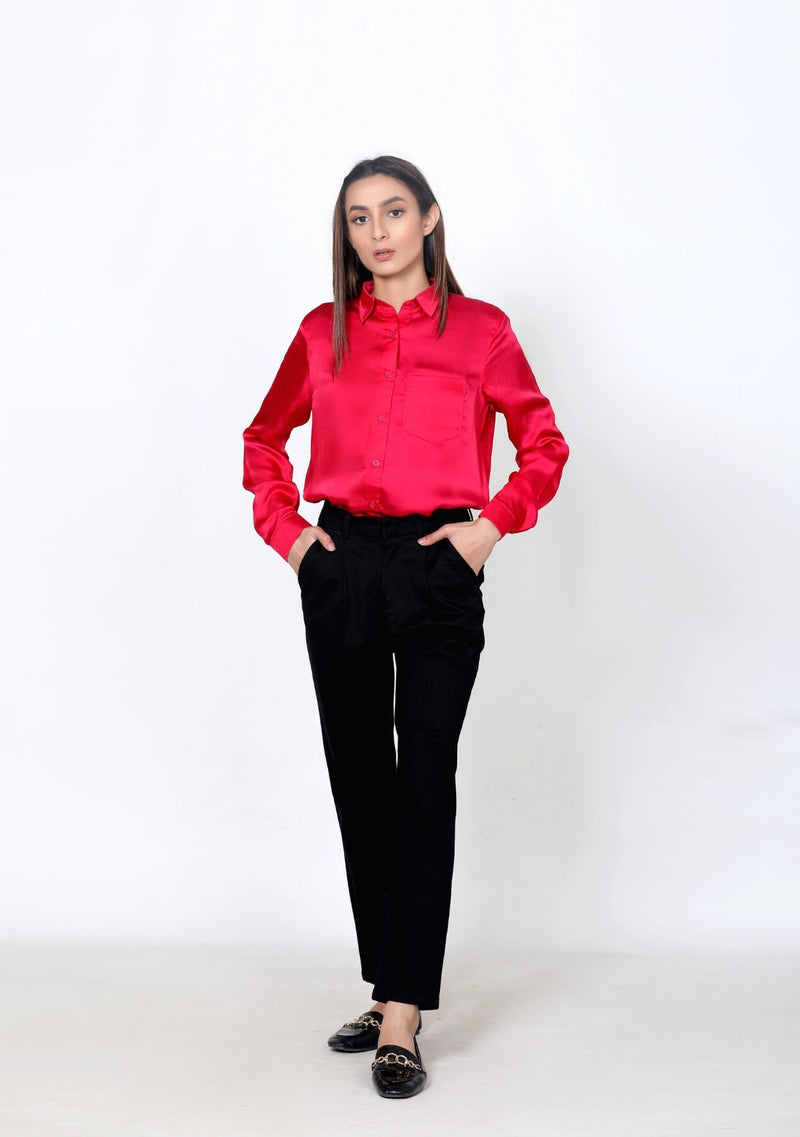 Relaxed Fit Pleated Straight Pant in black cotton stretch