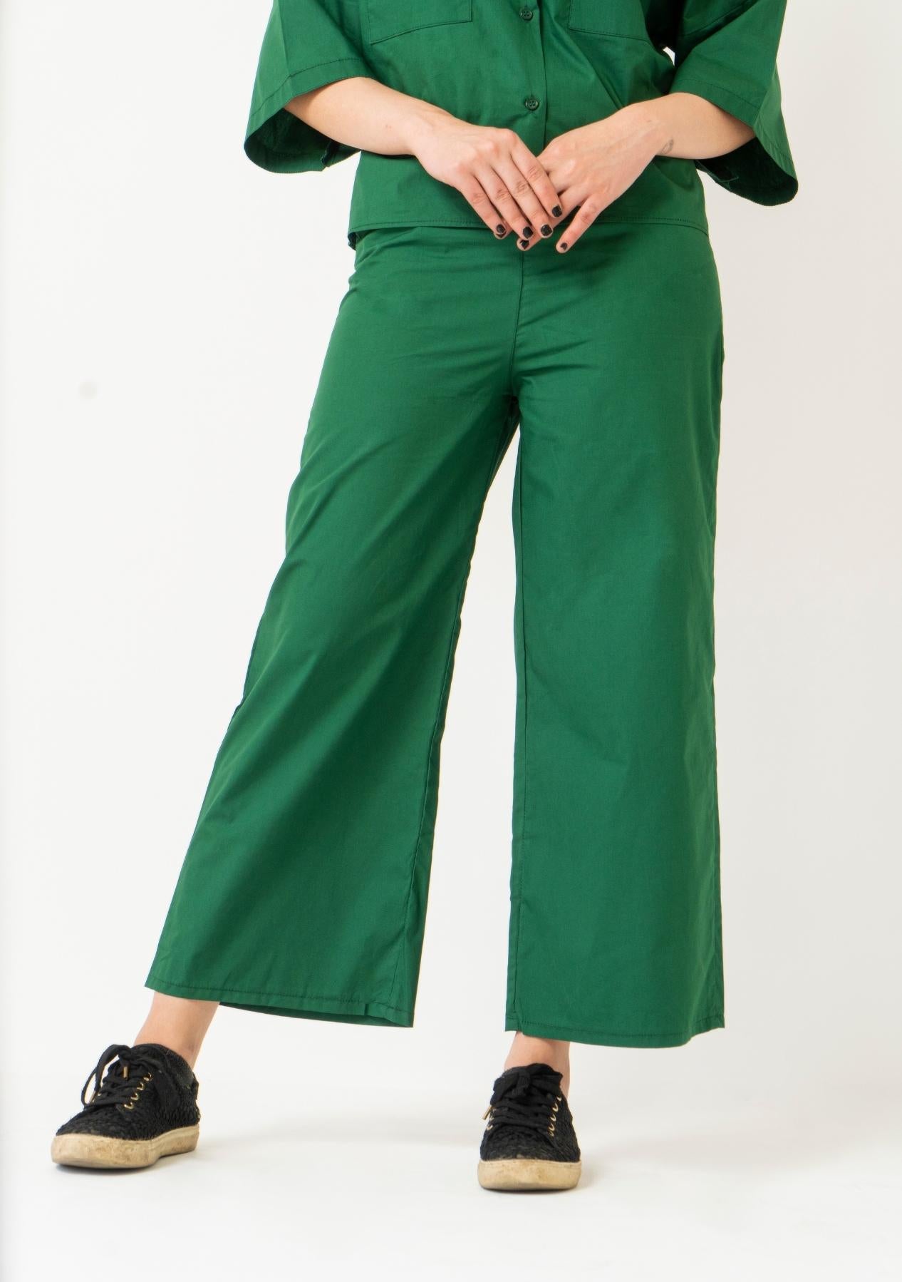 High Waisted Culotte Pant with Pleat - Bottle Green