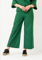 High Waisted Culotte Pant with Pleat - Bottle Green