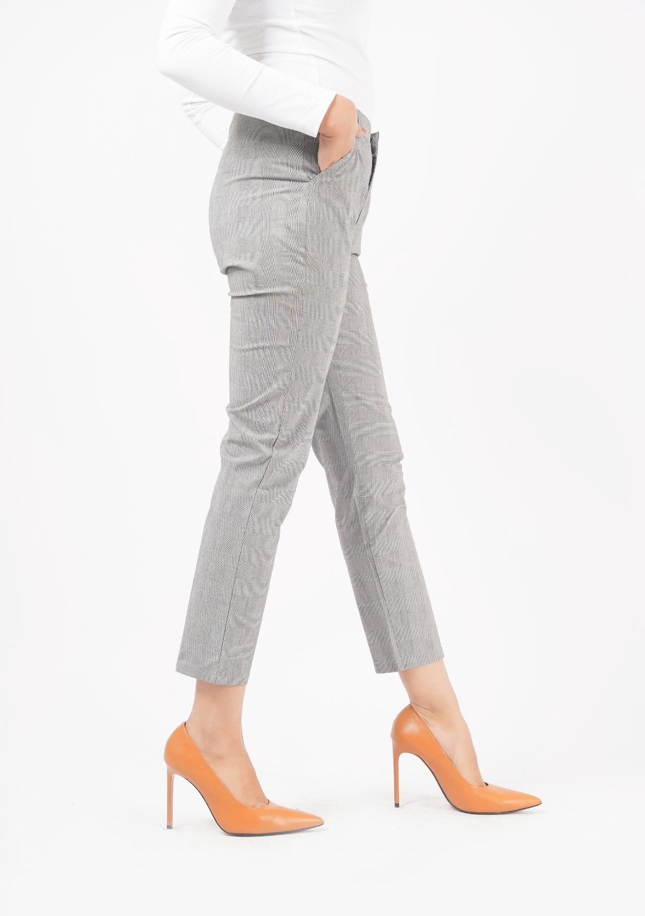 Straight Pant with Pocket - grey grid check