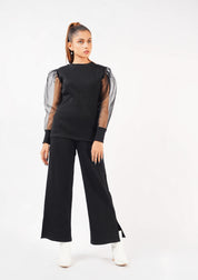 Side Slit Knit Pants - Black