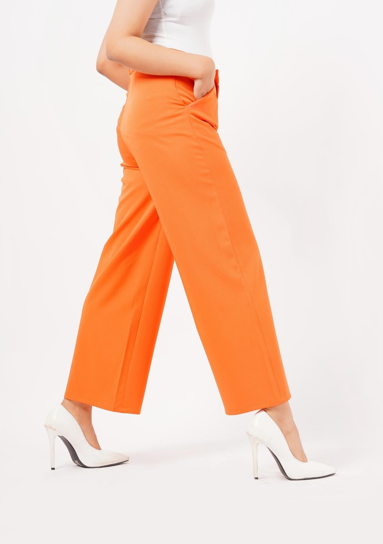 High Rise Wide Leg Pant with Pocket - orange
