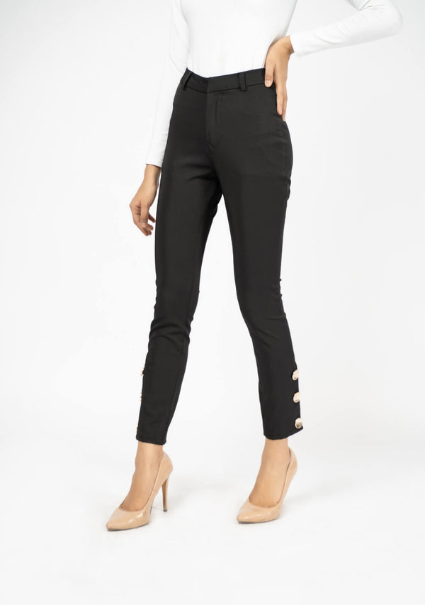 Side Slit Pant (metal button) - Black