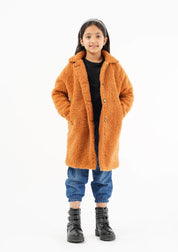 Girls Sherpa Long Coat - Camel