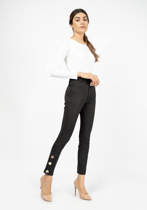 Side Slit Pant (metal button) - Black