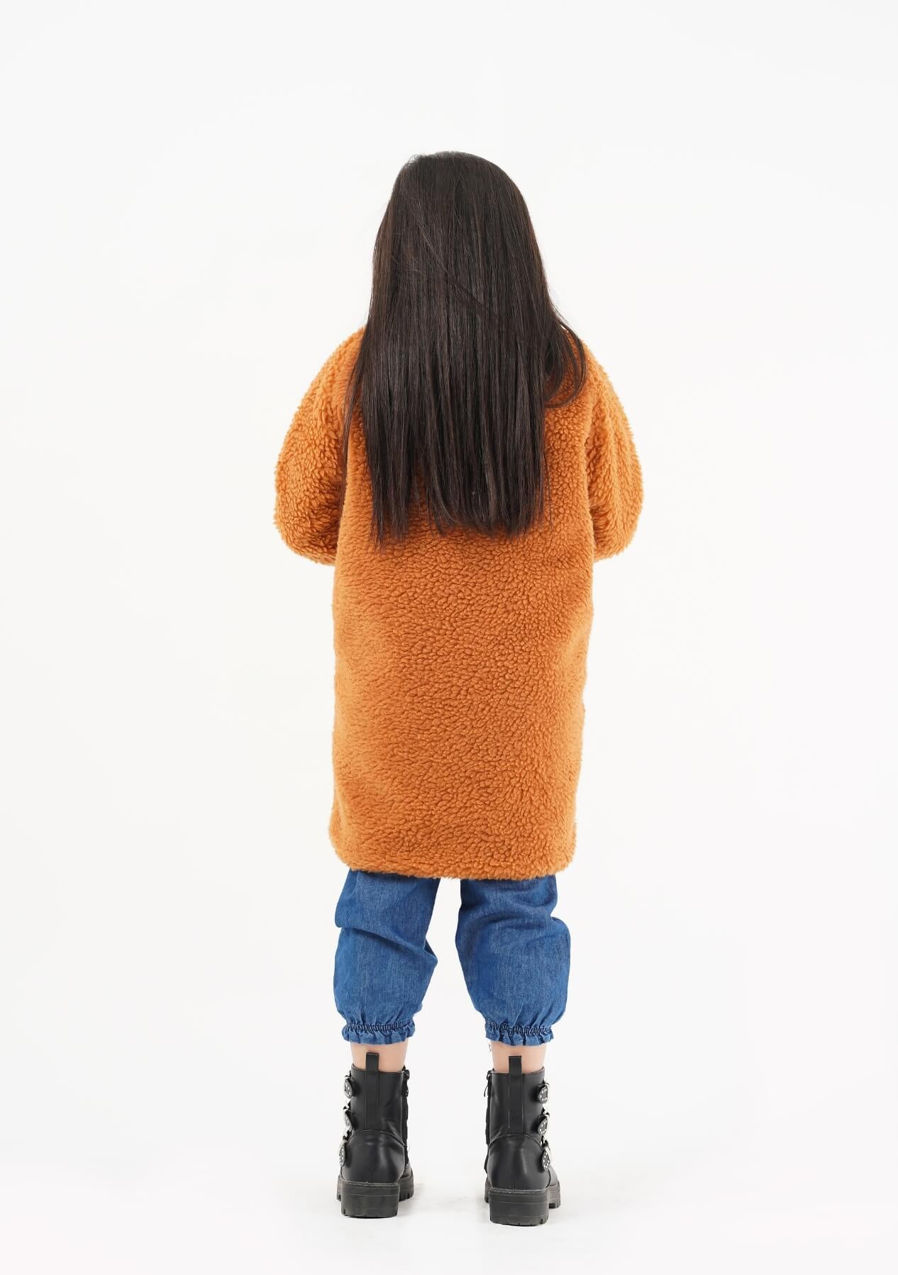 Girls Sherpa Long Coat - Camel