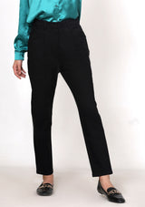 Relaxed Fit Pleated Straight Pant in black cotton stretch