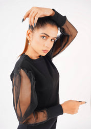 Puff Sleeve Knit Top - black