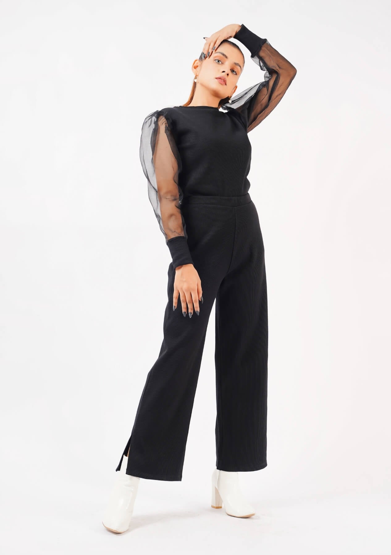 Side Slit Knit Pants - Black