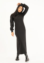 Balloon Sleeve Knit Dress - Black