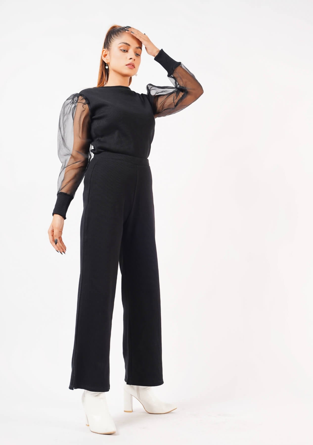 Side Slit Knit Pants - Black