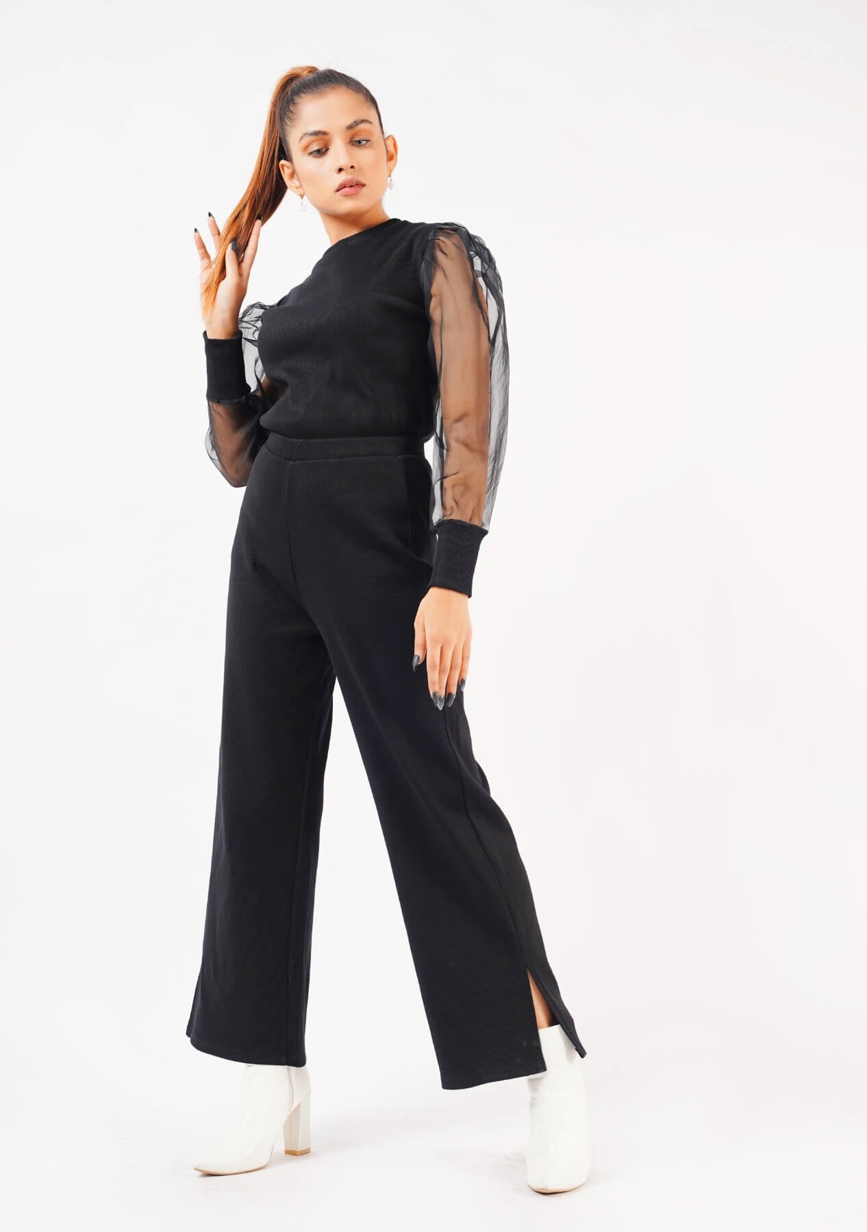 Side Slit Knit Pants - Black