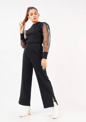 Side Slit Knit Pants - Black