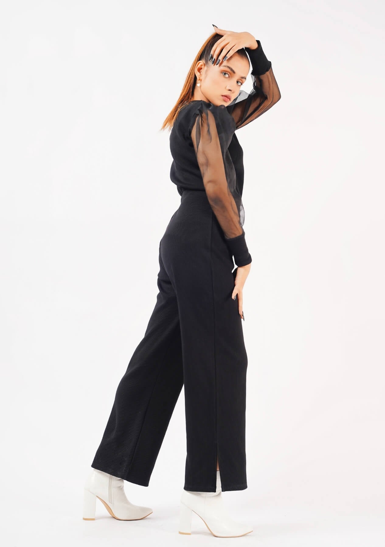 Side Slit Knit Pants - Black