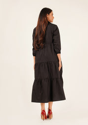 V Neck Collared Dress - Black