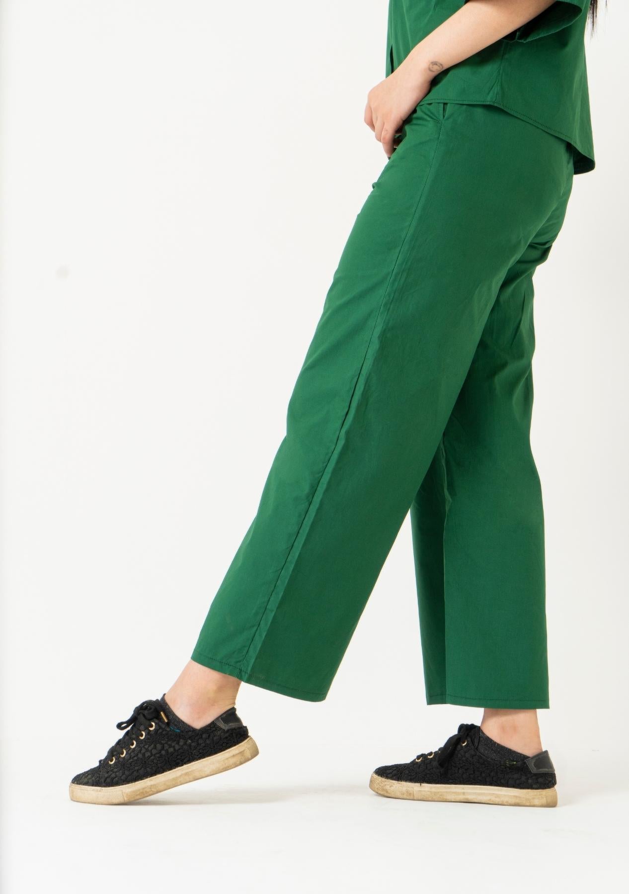 High Waisted Culotte Pant with Pleat - Bottle Green